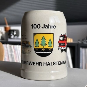 Feuerwehr HALSTENBEK Deutsche Feuerwehr Bierkrug 100 Jahre Made In Germany - Bild 1 von 6