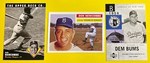 DON NEWCOMBE, Brooklyn Dodgers 3-card lot, 1949 NL ROY, NL MVP & 27 WINS IN 1956 - Picture 1 of 2