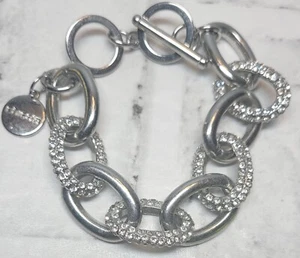 Vintage CHICO'S Rhinestone Bracelet Silver Tone Toggle Link Chain 7" - Picture 1 of 6
