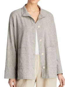 Eileen Fisher Organic Cotton-Linen Ticking Stripe Jacket, XL - Picture 1 of 2