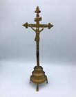 Crucifix trépied très ancien XIXe style Louis-Philippe 1830 Ht 30.5cm laiton 