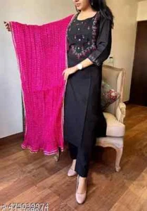 Conjunto de mujer Rayón Kurta con pantalones y Dupatta para mujer y niña - Imagen 1 de 8