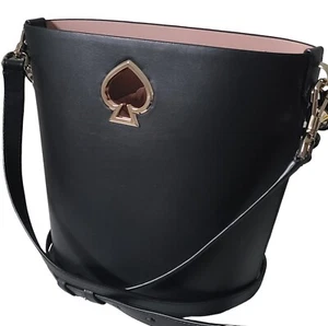 Kate Spade Cameron kleine Bucket Bag schwarz Leder rosa Futter EUC Spatenausschnitt - Bild 1 von 24