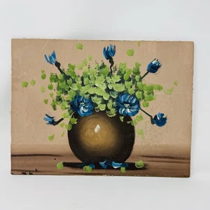 Vintage 12” X 9” Gouache Painting Wood Board Floral Primitive Circa 1940 - Picture 1 of 16