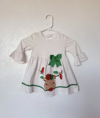 Vestido Bonnie Jean Blanco Lunares Dorados Manga Campana Reno Niñas Talla 4 Foto 1 de 4