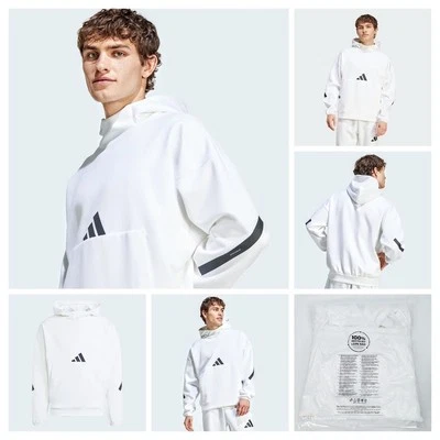 Adidas ZNE - L Men's Hoodie White/Black - Premium Loose Sweatshirt - J2454 - NWT - Image 1 of 4