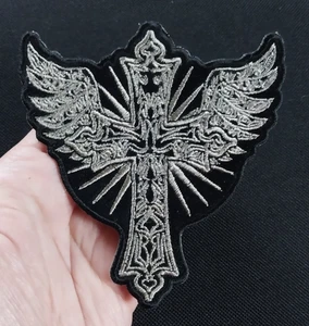 Cross with Wings Religious Motorcycle Vest Jacket Embroidered IronOn Biker PATCH - Picture 1 of 5