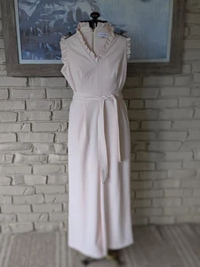 Calvin Klein Women's Jumpsuit Pink With Ruffle Sleeve Collar Size 4 Zip Up Belt - Picture 1 of 9