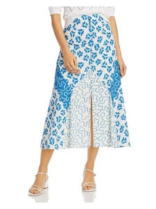 REBECCA TAYLOR Womens White Slitted Button Front Lined Midi A-Line Skirt 12 - Picture 1 of 3