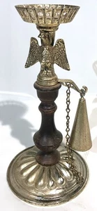 VINTAGE 9" TALL CANDLER HOLDER WOOD METAL EARLY AMERICAN EAGLE SNUFFER ATTACHED - Picture 1 of 12