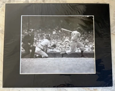 #42 HALL OF FAME Brooklyn Dodgers JACKIE ROBINSON 8x10 Black White Matted 11x14 - Image 1 of 4