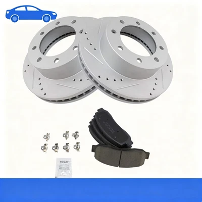 Rotores de freio dianteiros perfurados + pastilhas de freio para 2010 Ford F-250 F-350 Super Duty SD - Imagem 1 de 4