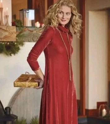 Soft Surroundings Sz M Santiago Stretch Velvet Maxi Dress Burnt Orange Holiday - Image 1 of 4