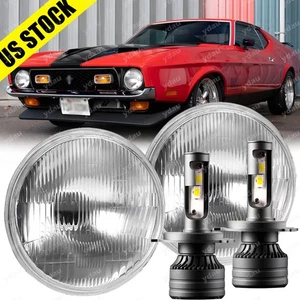 FOR Ford Mustang 1965~1973 Brightest Pair 7" Round Led Headlights High Low Beam - Picture 1 of 16