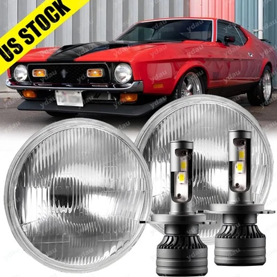FOR Ford Mustang 1965~1973 Brightest Pair 7" Round Led Headlights High Low Beam - Image 1 of 4