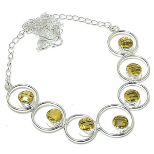 Lemon Quartz Gemstone Handmade 925 Sterling Silver Jewelry Necklace Size 18" - Picture 1 of 1