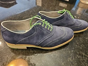 Johnston Murphy Suede Sheepskin Wingtip Oxford Shoes Ellington Navy Men 13M Flex - Picture 1 of 17