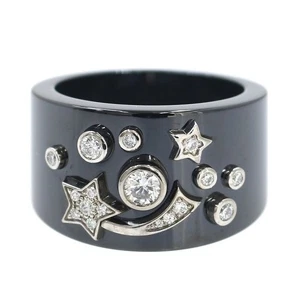 CHANEL Comet Star Cosmic Do Diamond Ring US4.5-5 Black Ceramic in Rare - Picture 1 of 7