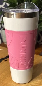 2020 Dunkin' Donuts Stainless Steel White W/ Pink Rubber Tumbler 20oz. Used - Picture 1 of 5
