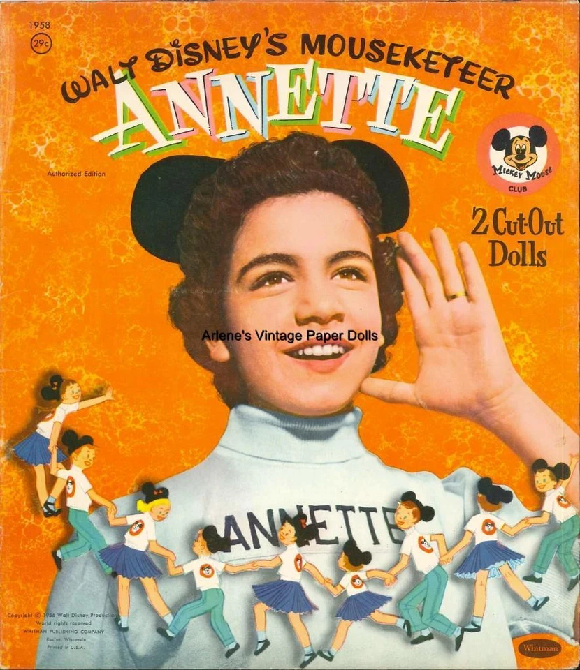 VINTGE 1956 ANNETTE MOUSEKETEER PAPER DOLL HD LASER REPRO~LO PRICE~HI Q~TOP SL