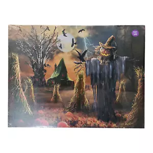 Haunted LED Canvas Electronic Motion Detection Halloween Decor Scarecrow 20"x15" - Picture 1 of 11