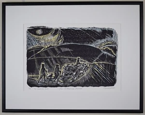 The Shepherds Leave. Signed Woodblock print by listed artist Angela Lemaire 2008 - Picture 1 of 11