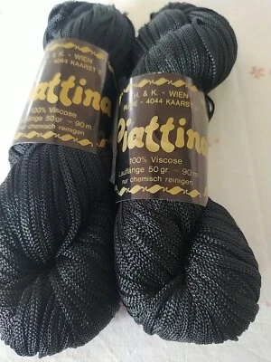 2x Vintage H&K WienPiattina, Effekt-Garn Wolle Bändchengarn Schwarz 100% Viskose - Bild 1 von 3
