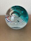 VTG Caithness Glass Scotland Paperweight Turquoise Red White Blue Swirl #17/750