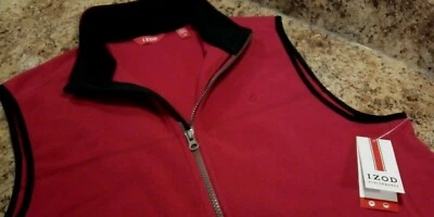 Men's Izod Polar Fleece Thermal Vest Jester Red Small Front Pockets Zipper Front - Image 1 of 4
