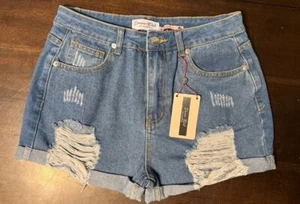 Denim Blvd Los Angeles Shorts Size 4 Cuffed Distressed High-Rise - Picture 1 of 3