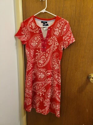 Vestido Chaps Mujer Talla Pequeña S Rojo Estampado Manga Corta Nuevo Con Etiquetas Foto 1 de 4