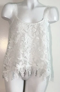 Aqua White Cotton Eyelet Lace Flowers Swing Tank Top Blouse Shirt XSmall - Picture 1 of 9