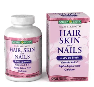 Nature's Bounty Hair Skin Nails High Strength 5000 Ug Biotin 250 Caplets UK - Picture 1 of 2