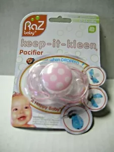 Raz Baby Keep-It-Keen Pacifier, Pink Polka Dots, Closes When Dropped, Brand New - Picture 1 of 2