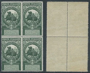 1911 REGNO UNITA D'ITALIA 5 CENT QUARTINA MNH ** - E145 - Picture 1 of 1