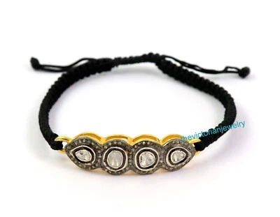 Natural Rose Cut Polki Pave Diamond Bracelet 925Sterling Silver Handmade Jewelry - Image 1 of 4