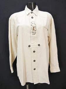 Gr.L Trachtenhemd beige Leinen Baumwolle mit Hirschmotiv herrliches Hemd TH2304 - Bild 1 von 4