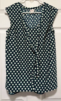 MERONA Top Camisa M 8 Busto 36 Largo 26 Blanco Verde Geométrico Corbata Cuello Frontal Foto 1 de 3