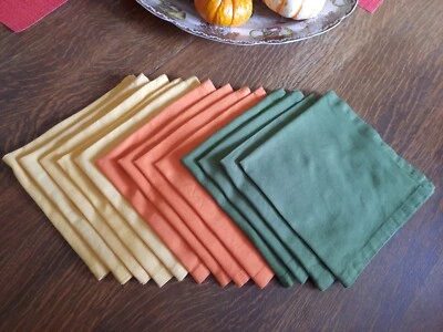 Set 13 Fall Colored Table Napkins 100% Cotton 20” Butterscotch Avocado Pumpkin - Image 1 of 4