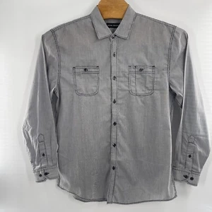 Michael Brandon Shirt Adult Large Gray Black Striped Slim Fit Button Up Mens - Picture 1 of 6