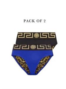 Versace Badeslips (2er Pack/ Schwarz/Blau) Größe 3XL Neu mit Etikett - Bild 1 von 7