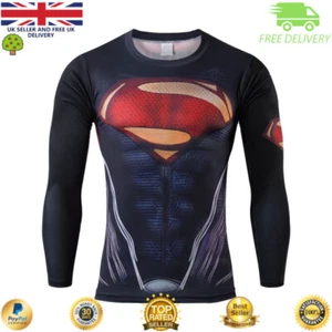 Mens long sleeve compression top gym superhero avengers marvel muscle blue red - Picture 1 of 21