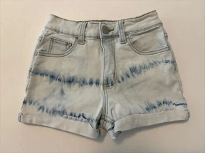 Justice Girls Bleached Light Denim Blue Wash Jeans Shorts Pockets Cuffed Size 8 - Picture 1 of 9