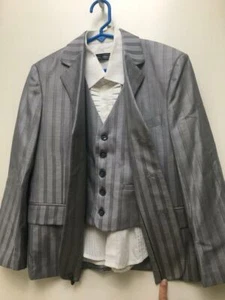 Boys jacket blazer suit dress shirt grey striped vest 9 - Picture 1 of 10