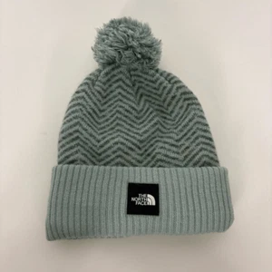The North Face Light Blue & Green Zig Zag Print Pom Pom Cuffed Winter Hat Youth - Picture 1 of 8
