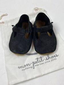 Mon Petit Shoes Sz 5 Midnight Black Glitter Leather Mary Janes Soft Soles Girls 