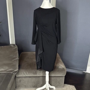 Women’s Black Asymmetrical Ruffled Midi Dress 3/4 Sleeve Zip Back Size XL NEW - Picture 1 of 15