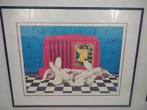 J Booth Signed Numbered Art Print Pop Retro Framed "Boogy Bunnies" 5/150 picture - Picture 1 of 12