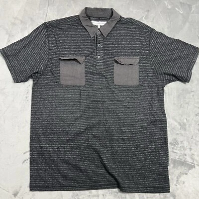 PD&C Polo Shirt Men's XL Gray Striped Double Pockets Paper Denim and Cloth PDC - Image 1 of 4