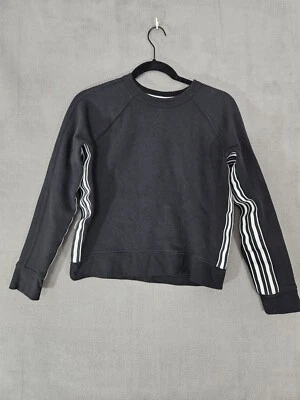 Sudadera Athleta 24/7 Rayas Crew Para Mujer XS Negra Acanalada Puño Dobladillo Vellón Foto 1 de 4